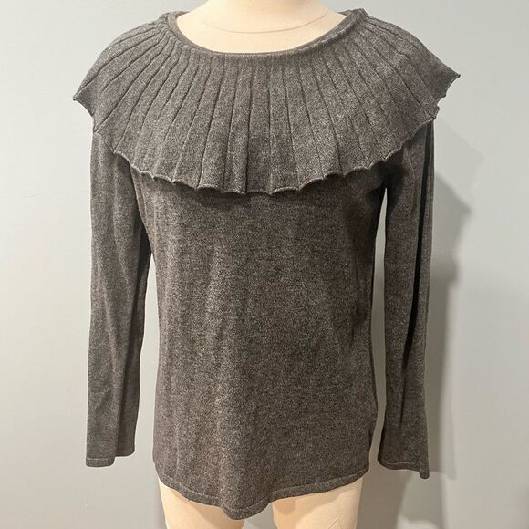 NEW Udel New York Charcoal Grey Knit Pleated Collar Long Sleeve Top Size Large - Picture 4 of 9
